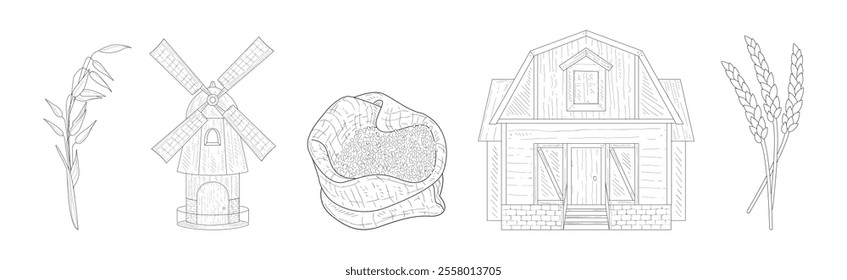 Wheat Grain Farm and Rural Crop Harvest Vector Set