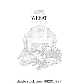 Wheat Grain, Flour And Farm Hand Drawn Realistic Sketch