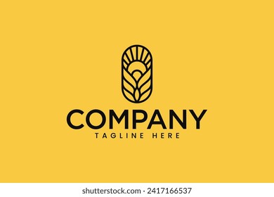 wheat grain flour and sunrise minimalist concept logo for farm and food business label brand identity