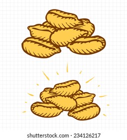 Wheat Grain, Free Hand Sketch, Colored Outlines