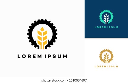 Wheat grain and Gear logo designs concept vector, Wheat Industry logo icon symbol