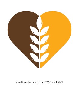 wheat grain heart shape vector logo design.