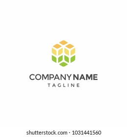 Wheat Grain Hexagon Box Cube Logo Concept