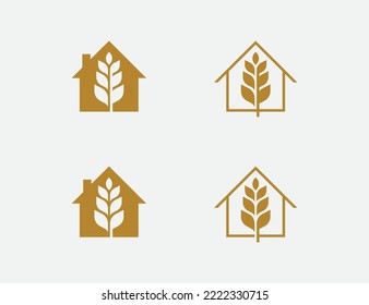 Wheat Grain House Logo Bundle Set Stamp Badge Concept sign symbol icon Design Element. Home, Agriculture, Plant, Bakery, Vegan, food, Harvest Logotype. Vector illustration logo template