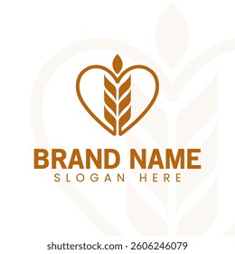 wheat grain icon vector logo design with love shape