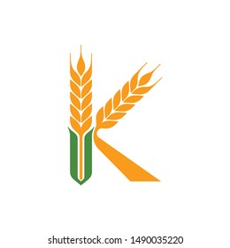 Wheat grain and letter K shape. Vector Logo. Icon and Symbol. Eps 10.