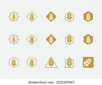 Logo-Set-Paket für Wheat-Grain-Logo-Stempel-Marke Concept Symbol Symbol Design-Element. Landwirtschaft, Pflanzen, Bäckerei, Vegan, Lebensmittel, Harvest Logotype. Logo-Vorlage für Vektorgrafiken