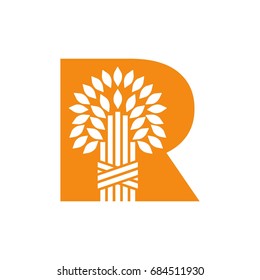 wheat grain logo vector. letter R.