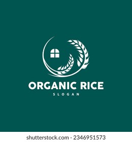 Logotipo de arroz con grano de trigo, plantilla de icono de iluminación de vectores orgánicos de diseño sencillo