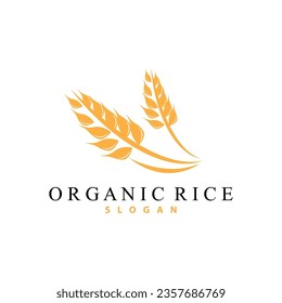 Wheat Grain Rice Logo, Simple Design Organic Vector Illustration Icon Template