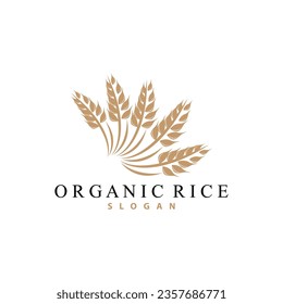 Wheat Grain Rice Logo, Simple Design Organic Vector Illustration Icon Template