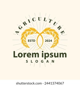 Wheat Grain Rice Logo, Simple Design Organic Vector Illustration Icon Template