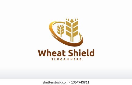 Wheat Grain Shield logo template, Luxury Wheat Agriculture logo designs