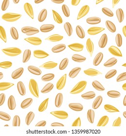 Wheat grains on a white background seamless pattern. Whole grain cereals. Vector illustration of cereal in cartoon simple flat style.
