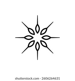 Wheat grains. Vector ornament and pattern with ears of wheat in round shape. Isolated illustration and silhouette on white background.