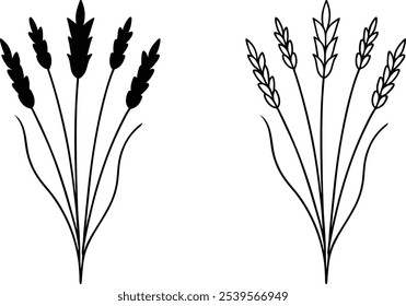 Wheat Grass Illustration Simple Design Black White
