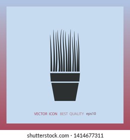 Wheat grass in a pot, vector icon