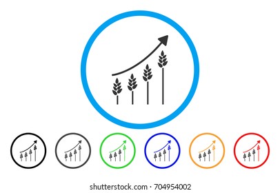 Wheat Growing Chart vector rounded icon. Image style is a flat gray icon symbol inside a blue circle. Bonus color variants are grey, black, blue, green, red, orange.