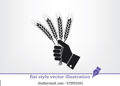 Wheat in hand icon vector illustration.