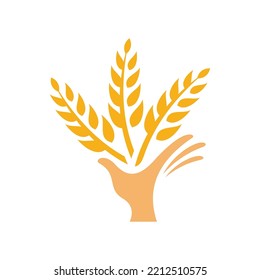 Wheat Hand Vector Logo Design Template