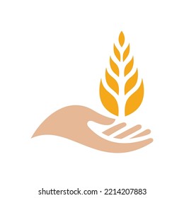 Wheat Hand Vector Logo Design Template