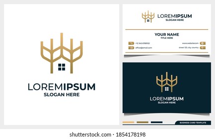 wheat and home logo design and business card template