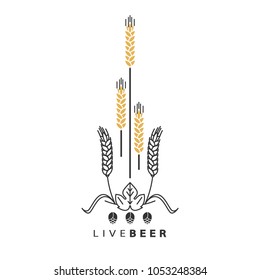 Wheat and hops. Brewery, pub, beer restaurant. Design element of a web site, a banner, a brochure, a booklet. Vector illustration.