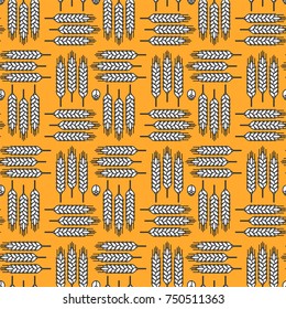Wheat and hops. Seamless pattern. Brewery, pub, beer restaurant. Vector illustration.