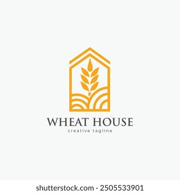 Wheat house logo, organic, harvest, bread, wheat, farming, food logo fully editable vector template