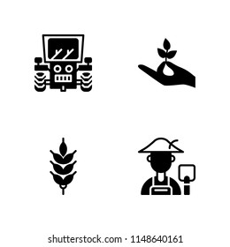 wheat icon. 4 wheat vectors with farmer, hand holding a stalk, tractor and wheat icons for web and mobile app