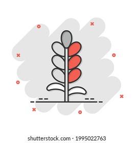 Wheat icon in comic style. Barley cartoon vector illustration on white isolated background. Harvest stem splash effect business concept.