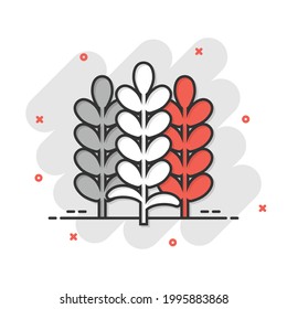 Wheat icon in comic style. Barley cartoon vector illustration on white isolated background. Harvest stem splash effect business concept.