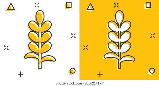 Wheat icon in comic style. Barley cartoon vector illustration on white isolated background. Harvest stem splash effect business concept.