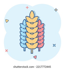 Wheat icon in comic style. Barley cartoon vector illustration on white isolated background. Harvest stem splash effect business concept.