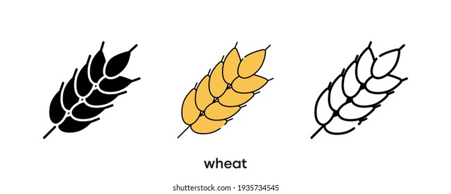 Wheat icon design. Wheat icon set in silhouette, colored and linear. Wheat  icon line vector illustration isolated on a clean background for your web mobile application logo design. Modern line.