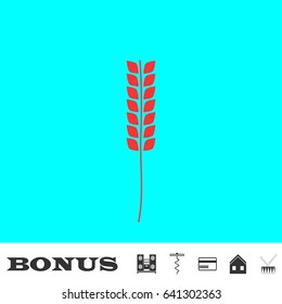 Wheat icon flat. Red pictogram on blue background. Vector illustration symbol and bonus buttons Music center, corkscrew, credit card, house, drum