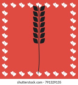 Wheat icon flat. Simple black pictogram on red background with white hearts for valentines day. Vector illustration symbol