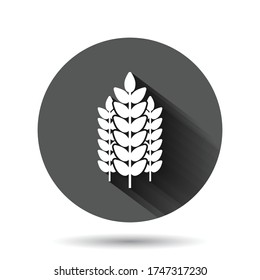 Wheat icon in flat style. Barley vector illustration on black round background with long shadow effect. Harvest stem circle button business concept.