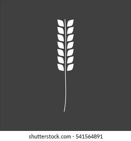 Wheat icon flat. Vector white illustration isolated on black background. Flat symbol