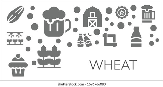 wheat icon set. 11 filled wheat icons. Included Seed, Beer, Farm, Beers, Muffin, Crop, Barn, Wheat, Beer cap icons