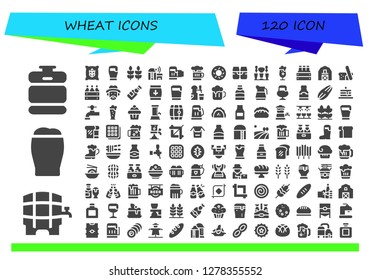  wheat icon set. 120 filled wheat icons. Simple modern icons about  - Beer keg, Wheat, Farm, Bagel, Beer tap, Barn, Bread, Beer box, Farmer, Beer bottle, Seed, Pancakes