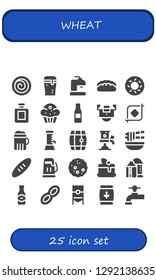  wheat icon set. 25 filled wheat icons. Simple modern icons about  - Cinnamon roll, Beer, Bread, Bagel, Fragance, Muffin, Beer bottle, Field, Crop, Beer tap, Noodle, Pancake, Silo