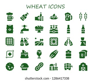  wheat icon set. 30 filled wheat icons. Simple modern icons about  - Beer, Oktoberfest, Rice, Wheat, Beer tap, Baguette, Beer bottle, Waffle, Beers, Field, Crop, Pancake, Seed