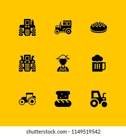 wheat icon set. beer, bread and tractor vector icon for graphic design and web