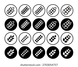 Symbol für Weizen. Schwarz-weiß gefüllt und umreißen Kornsymbole in Kreis. Glutenfrei