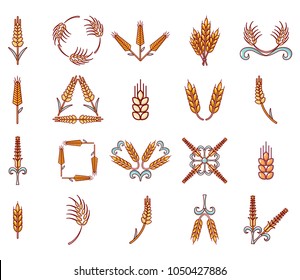 Wheat icon set. Cartoon set of wheat vector icons for web design isolated on white background