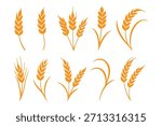 Wheat icon set. Collection of black wheat ear silhouettes, ideal for agriculture logos, organic product labels, and rural themed designs. Vector illustration. EPS 10