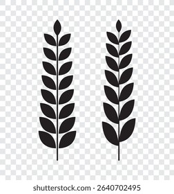 Wheat icon set. Collection of black wheat ear silhouettes, ideal for agriculture logos, organic product labels, and rural themed designs. Vector illustration. EPS 10.