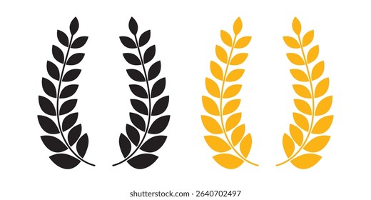 Wheat icon set. Collection of black wheat ear silhouettes, ideal for agriculture logos, organic product labels, and rural themed designs. Vector illustration. EPS 10.