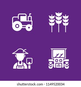 wheat icon set. farmer, grains and tractor vector icon for graphic design and web